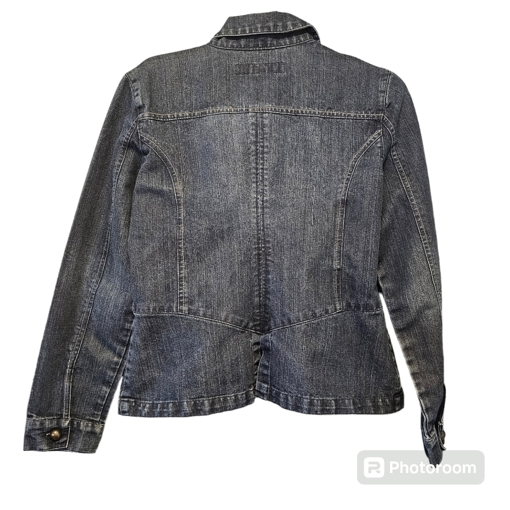 Vintage women's Jean Jacket dark Denim big button medium fitted - Picture 3 of 3